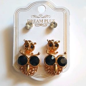 Dream Plus Gold Owl Stud Earrings